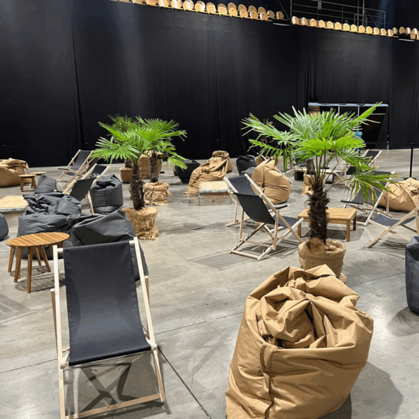 Pouf brun clair - transat - pouf gris - palmier