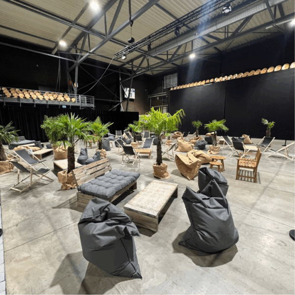 Pouf - transat- table en bois brut - palmier